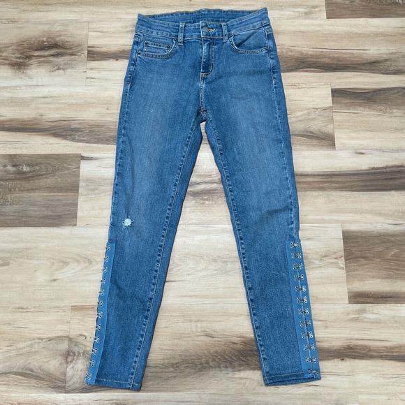 CARMAR Jeans Womens 26 Blue Denim Mid Rise Skinny Ankle Leg Clips - Picture 1 of 8